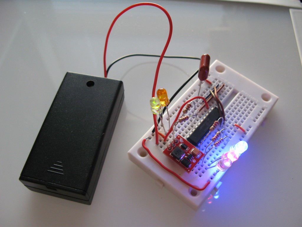 Multi-Color LED breadboard for evil pumpkin.